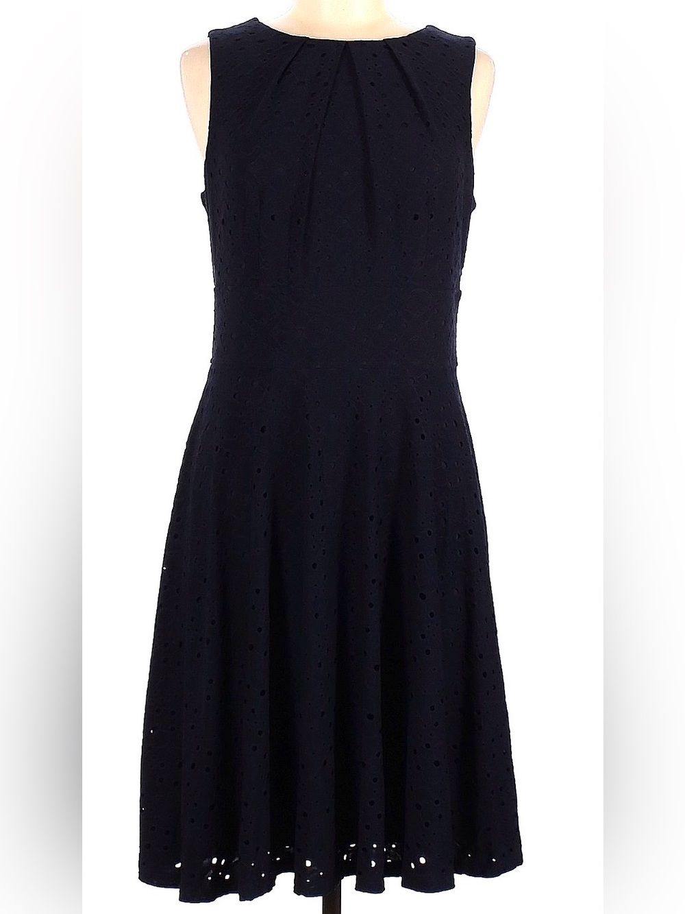Sleeveless Eyelet Fit-and-Flare Dress in Black